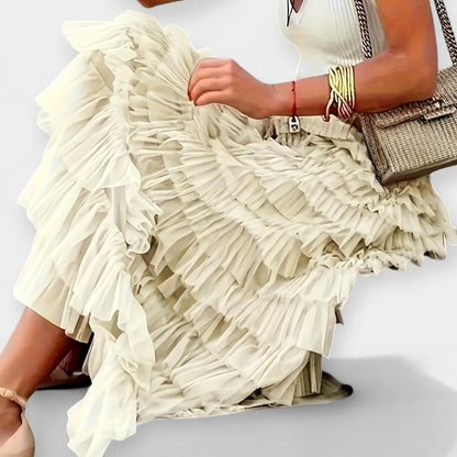 Shona | Tiered White Maxi Skirt