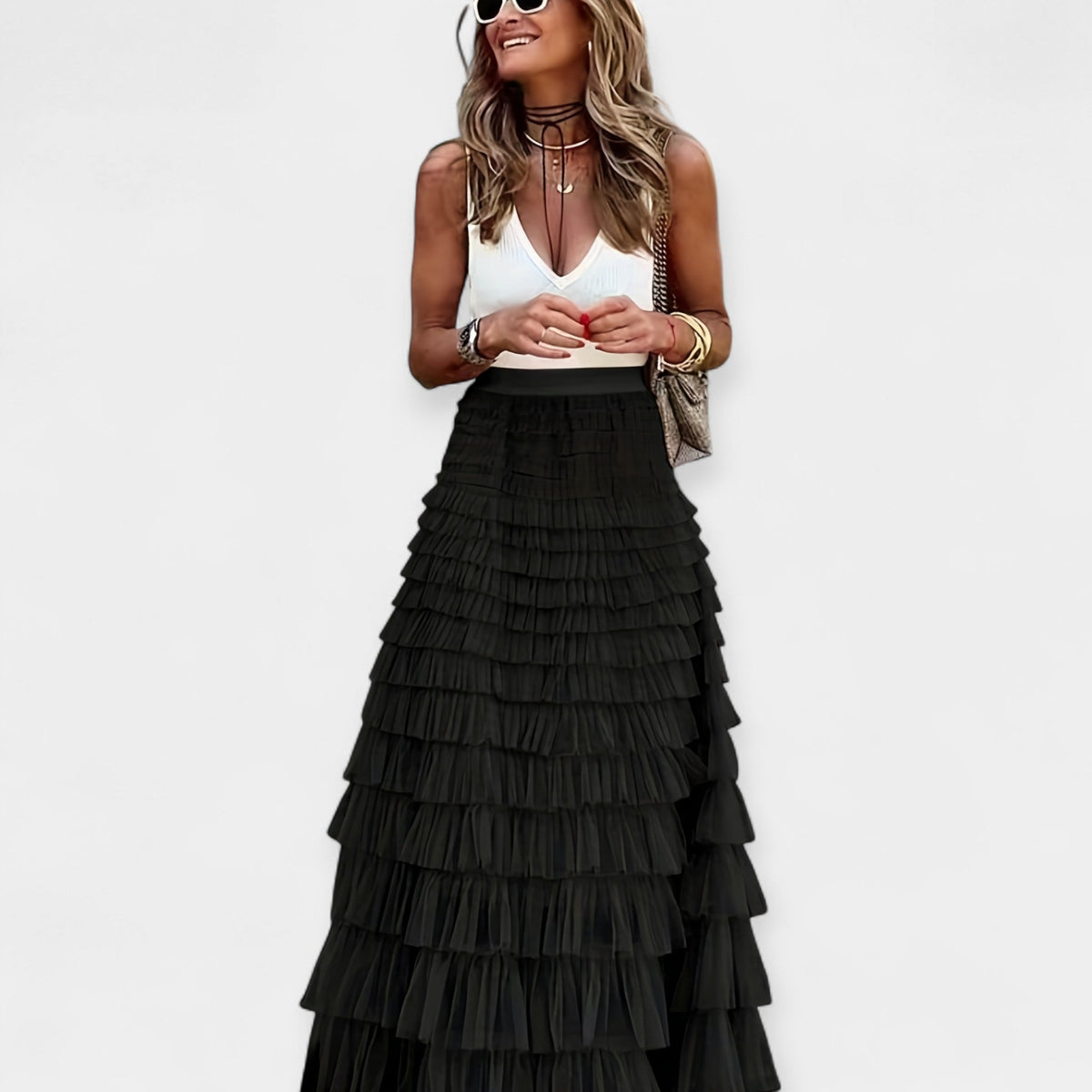 Shona | Tiered White Maxi Skirt
