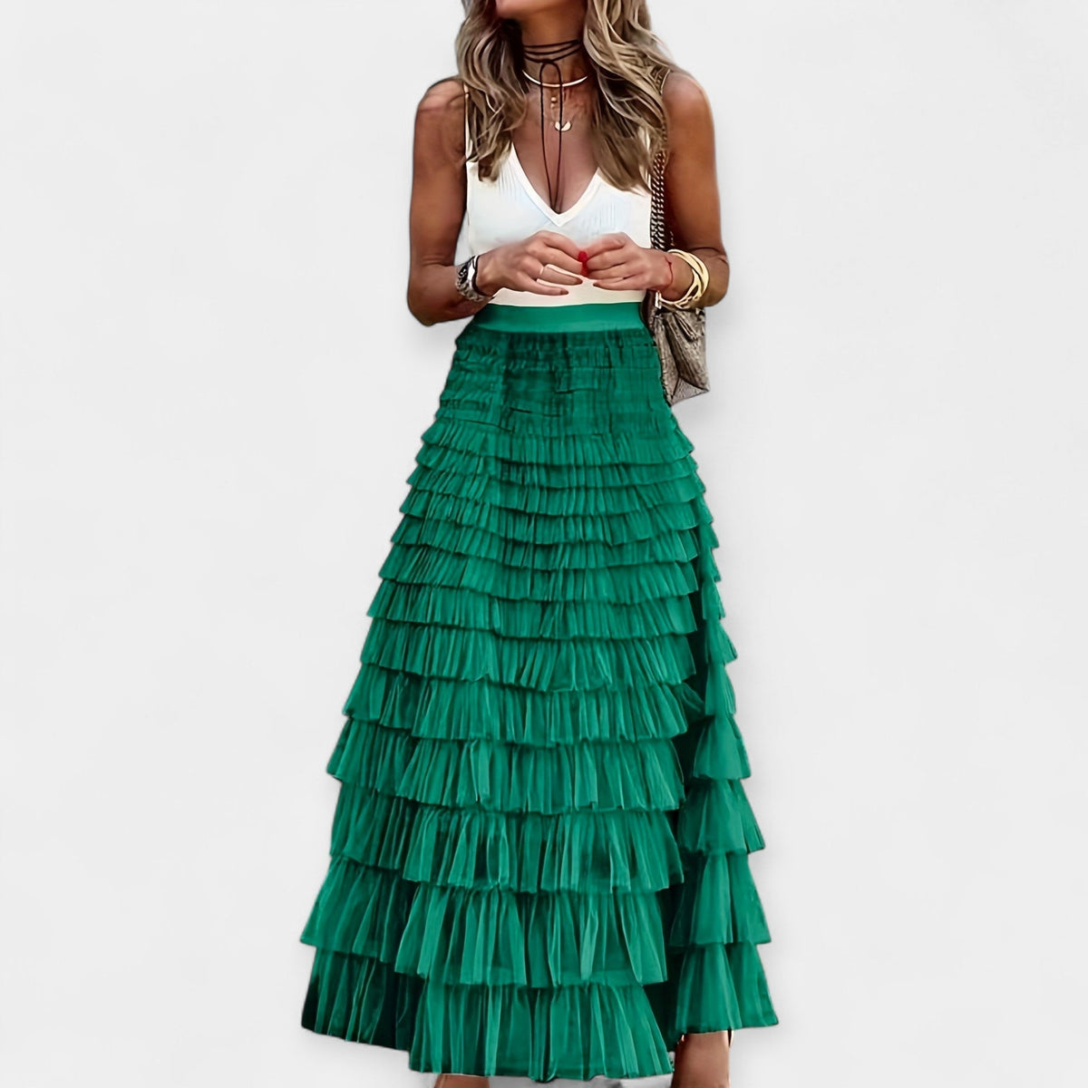 Shona | Tiered White Maxi Skirt