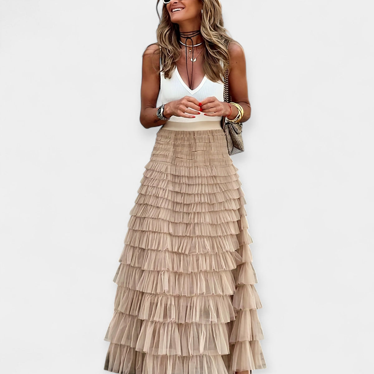 Shona | Tiered White Maxi Skirt