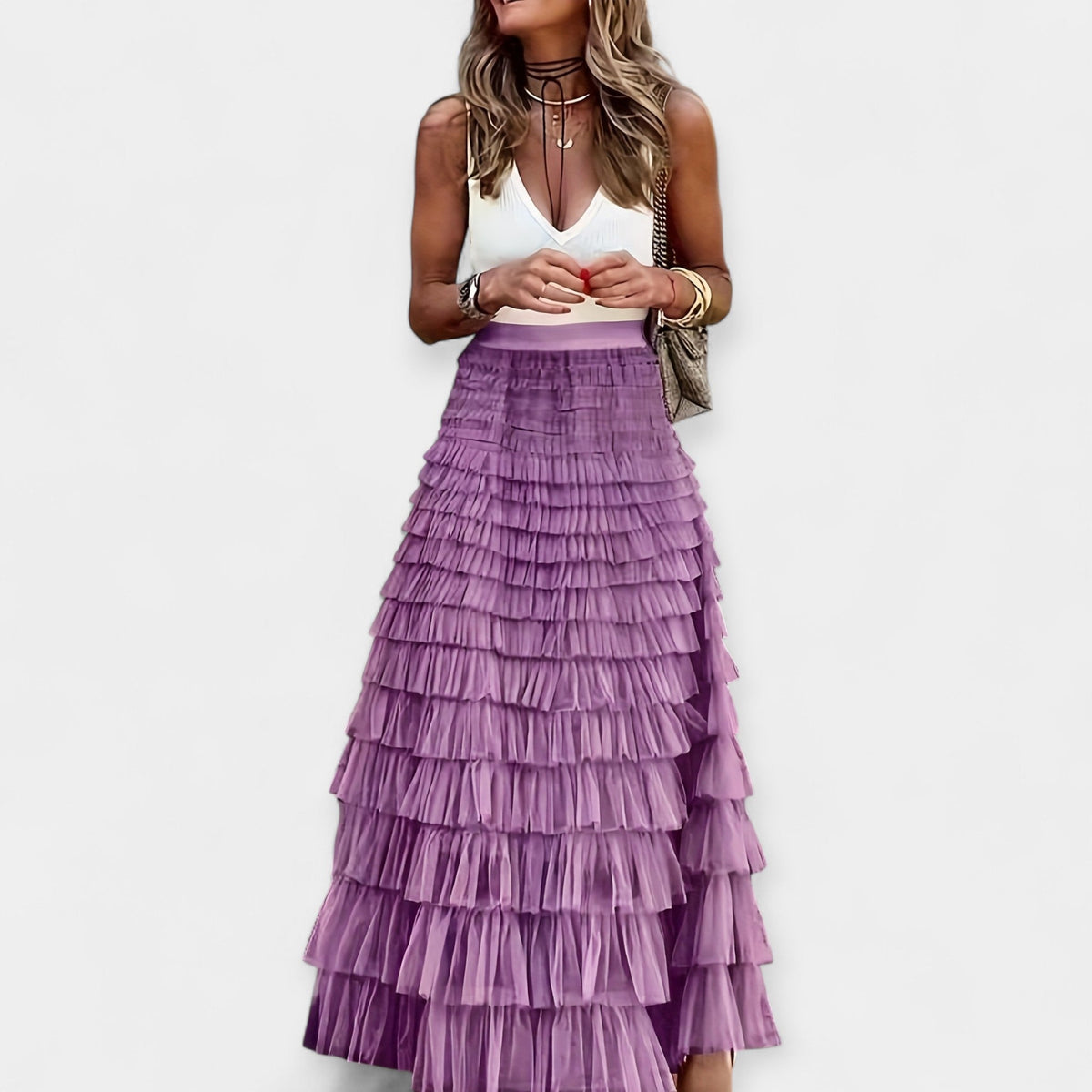 Shona | Tiered White Maxi Skirt