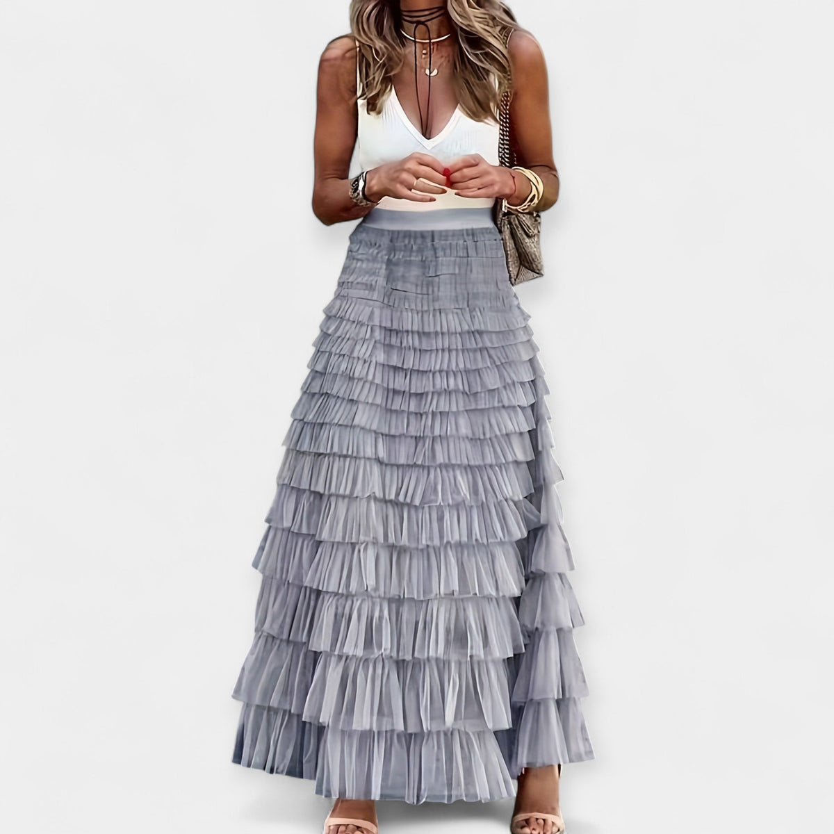 Shona | Tiered White Maxi Skirt