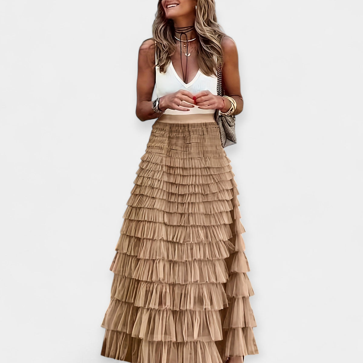 Shona | Tiered White Maxi Skirt
