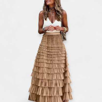 Shona | Tiered White Maxi Skirt