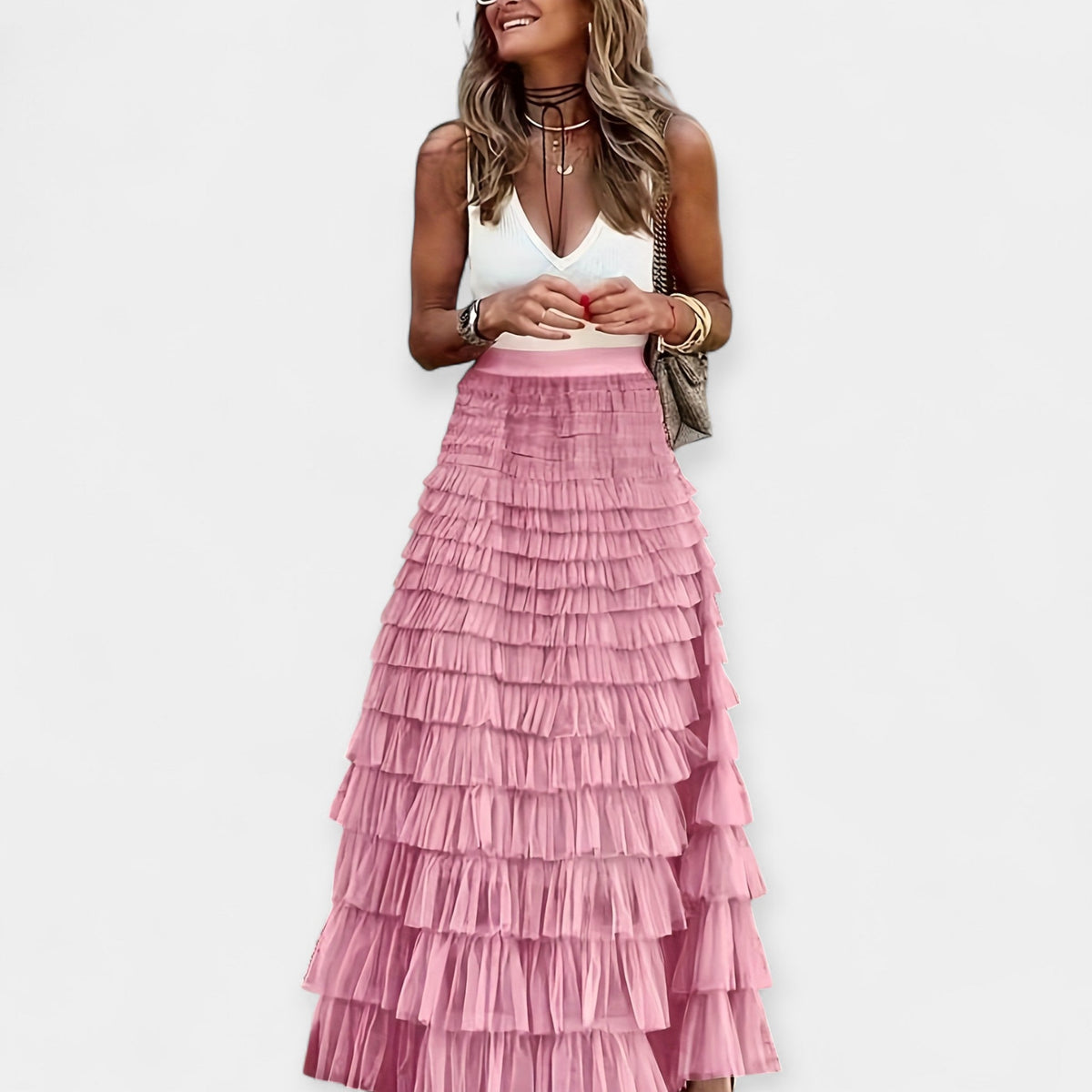 Shona | Tiered White Maxi Skirt
