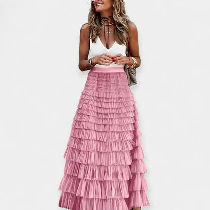 Shona | Tiered White Maxi Skirt