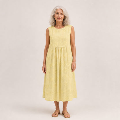 Thea | Lemon Yellow Textured Sleeveless Midi Dress