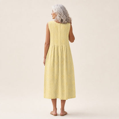 Thea | Lemon Yellow Textured Sleeveless Midi Dress