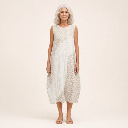 Tina | White Textured Panel Sleeveless Midi Dress