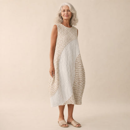 Tina | White Textured Panel Sleeveless Midi Dress