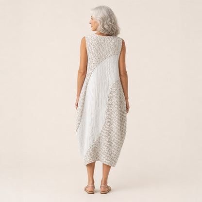 Tina | White Textured Panel Sleeveless Midi Dress