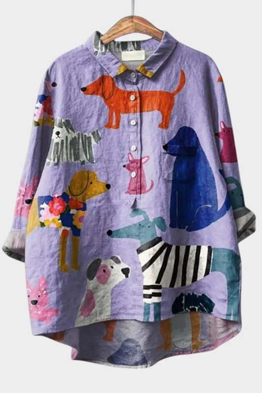Sally | Colourful Dog Print Relaxed Shirt