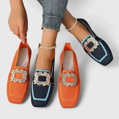 Shirley | Blue Jewelled-Buckle Loafers