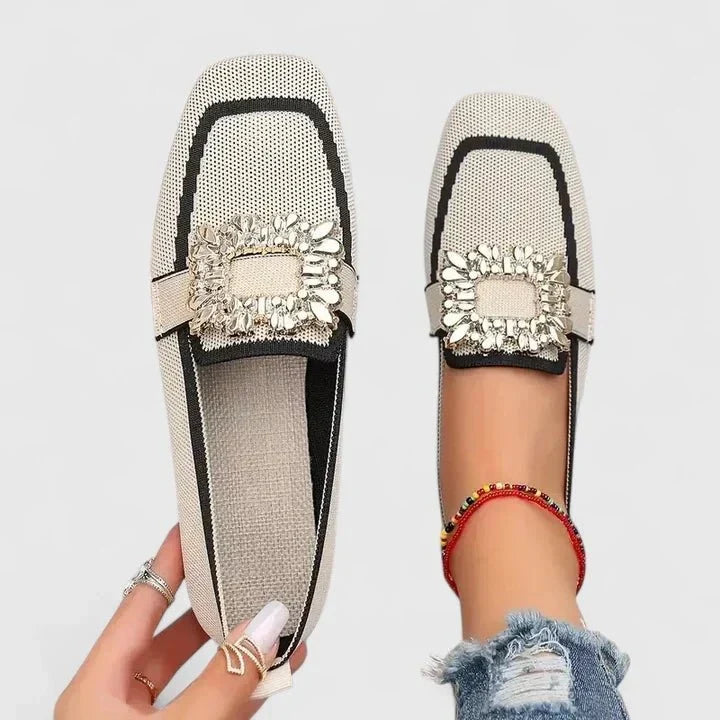 Shirley | Blue Jewelled-Buckle Loafers