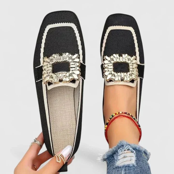 Shirley | Blue Jewelled-Buckle Loafers