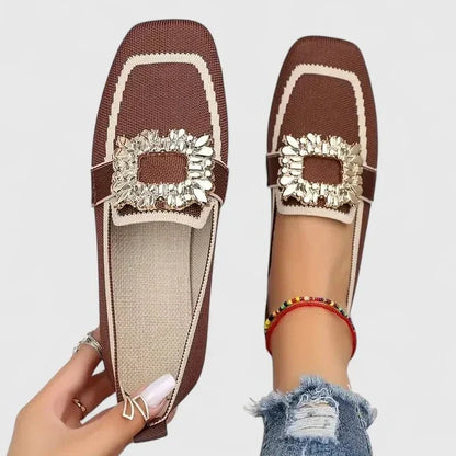 Shirley | Blue Jewelled-Buckle Loafers