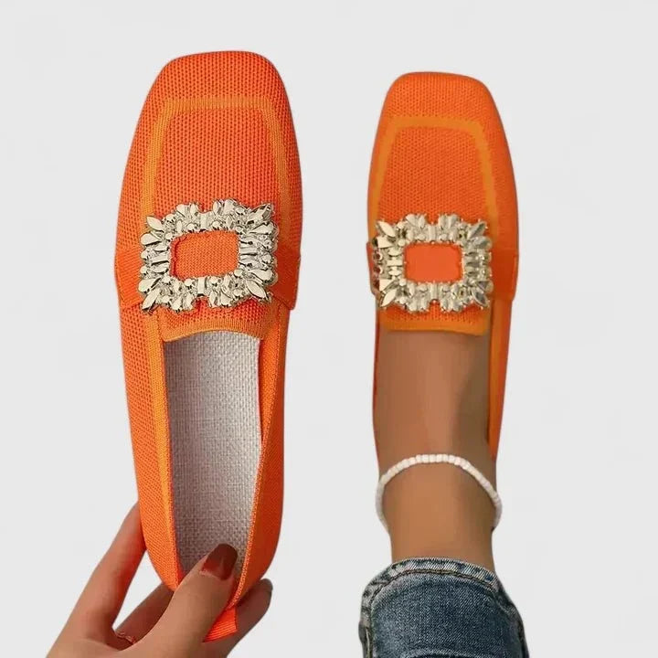 Shirley | Blue Jewelled-Buckle Loafers