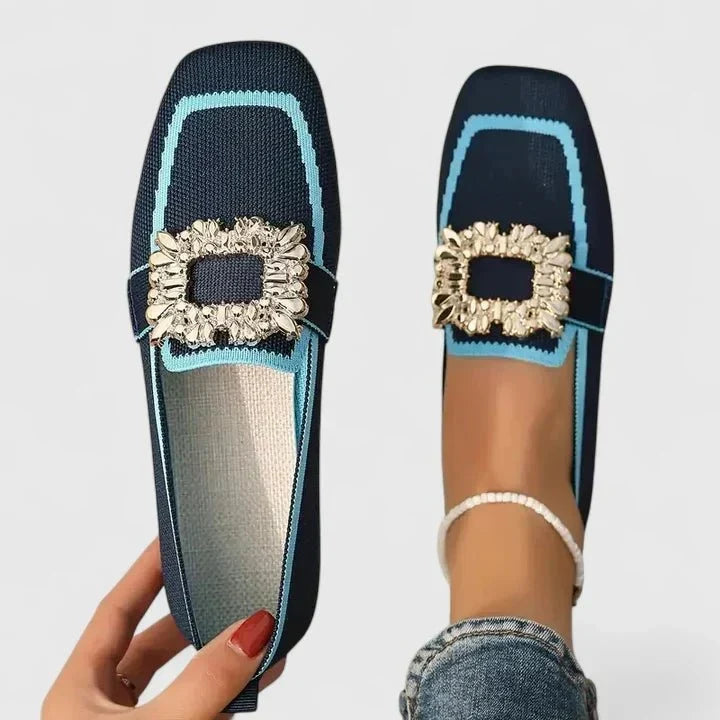Shirley | Blue Jewelled-Buckle Loafers
