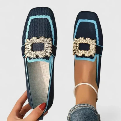 Shirley | Blue Jewelled-Buckle Loafers