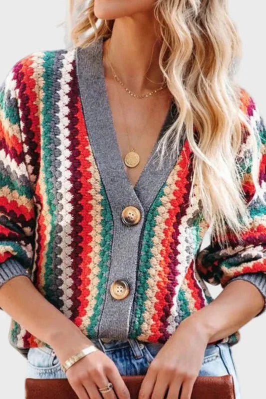 Celeste | Retro Striped Button Cardigan