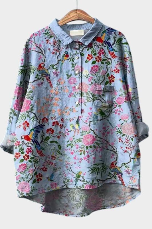 Susan | Light Blue Floral Print Shirt