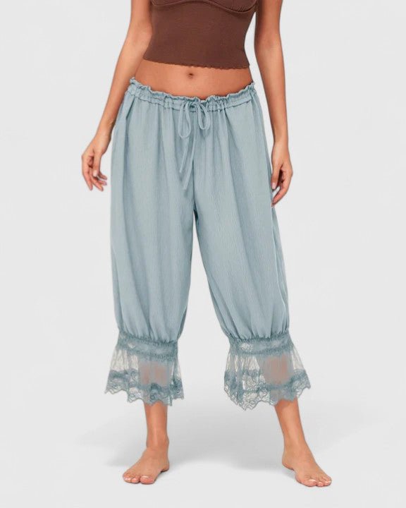 Cerys | Blush Lace-Trim Cropped Trousers