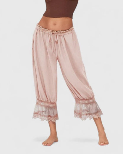 Cerys | Blush Lace-Trim Cropped Trousers