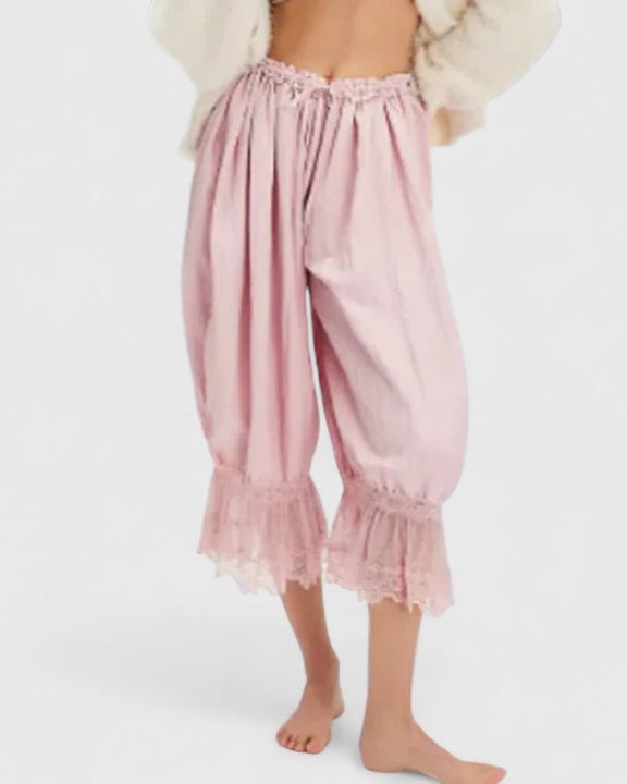 Cerys | Blush Lace-Trim Cropped Trousers