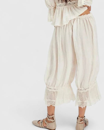 Cerys | Blush Lace-Trim Cropped Trousers