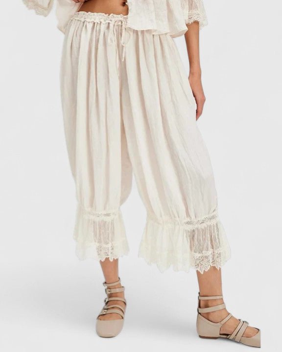 Cerys | Blush Lace-Trim Cropped Trousers