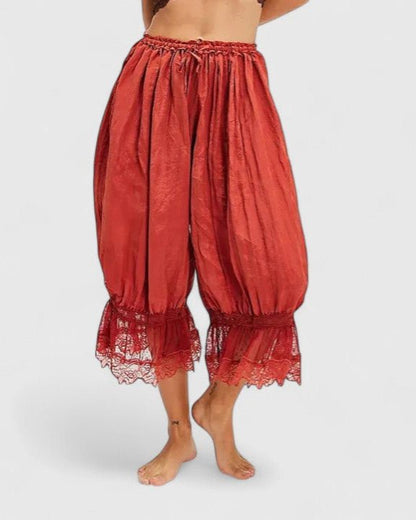 Cerys | Blush Lace-Trim Cropped Trousers