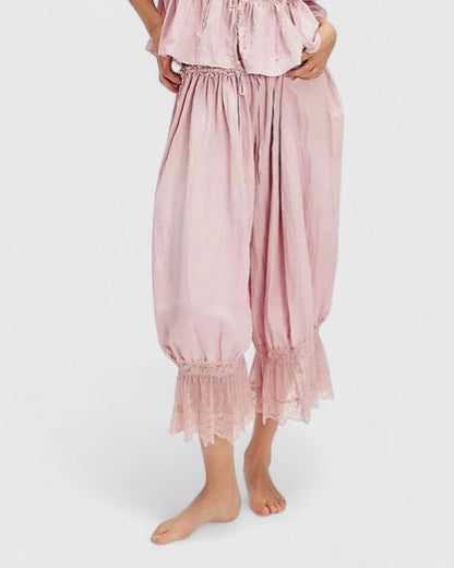 Cerys | Blush Lace-Trim Cropped Trousers