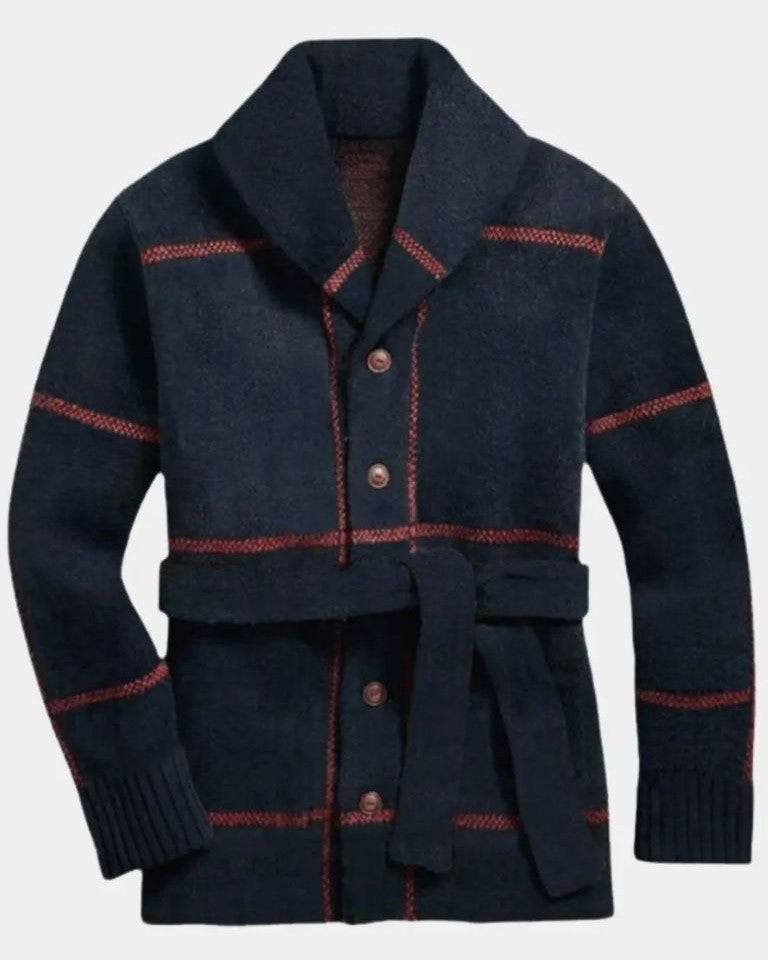 Simon | Navy Belted Knit Cardigan