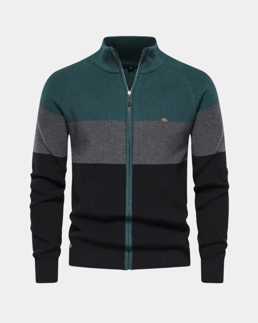 Simon | Colour-Block Zip-Front Knit Jacket