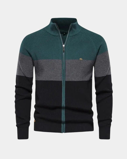 Simon | Colour-Block Zip-Front Knit Jacket