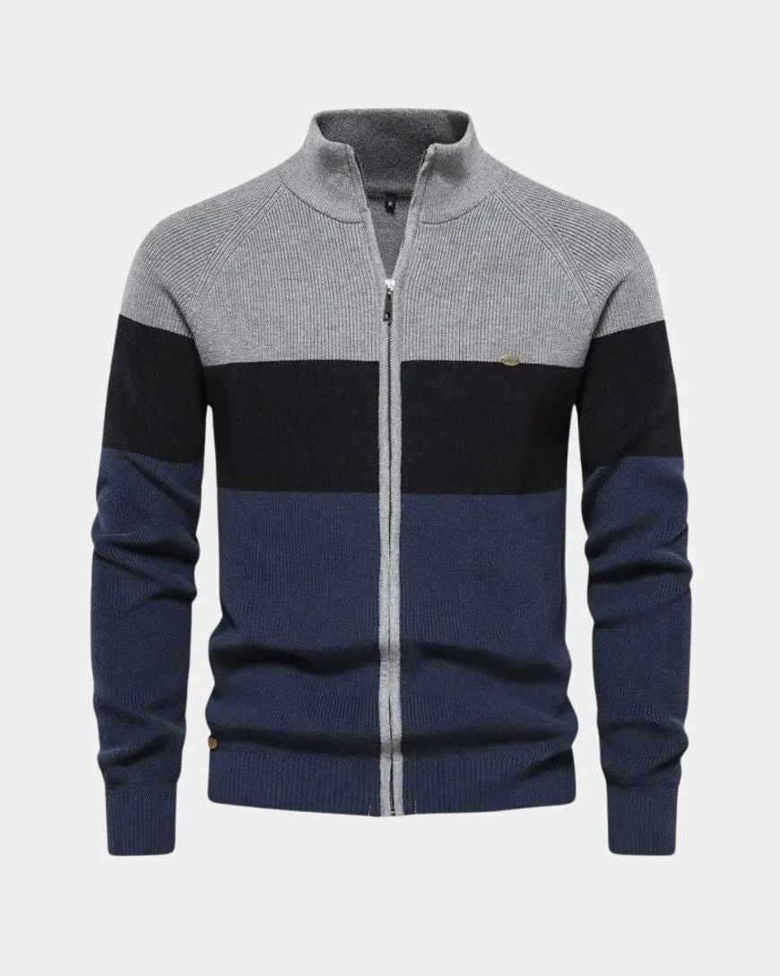 Simon | Colour-Block Zip-Front Knit Jacket