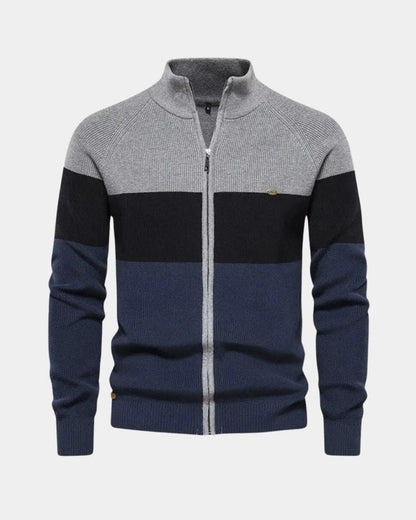 Simon | Colour-Block Zip-Front Knit Jacket