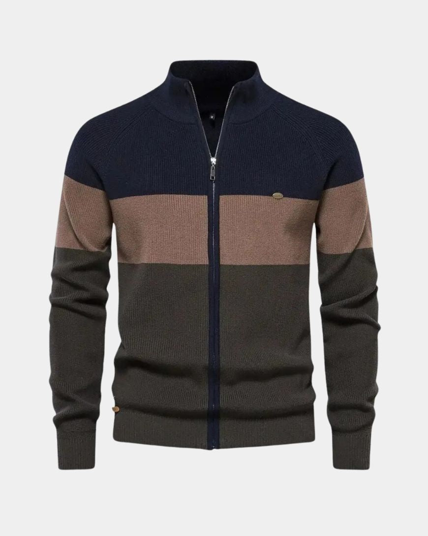 Simon | Colour-Block Zip-Front Knit Jacket
