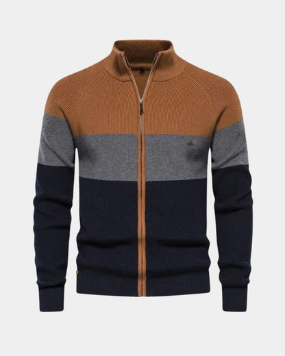 Simon | Colour-Block Zip-Front Knit Jacket