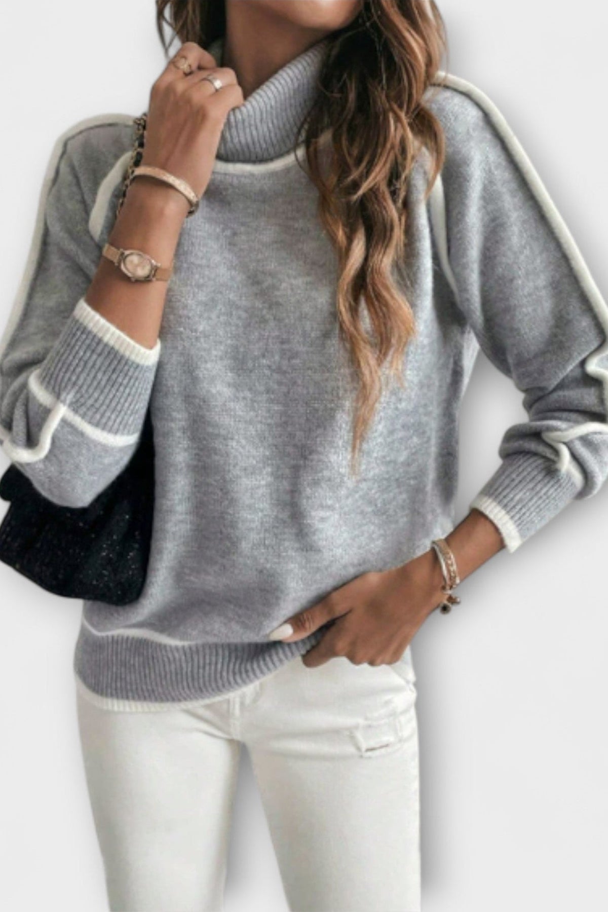 Sofia | Grey High-Neck Jumper