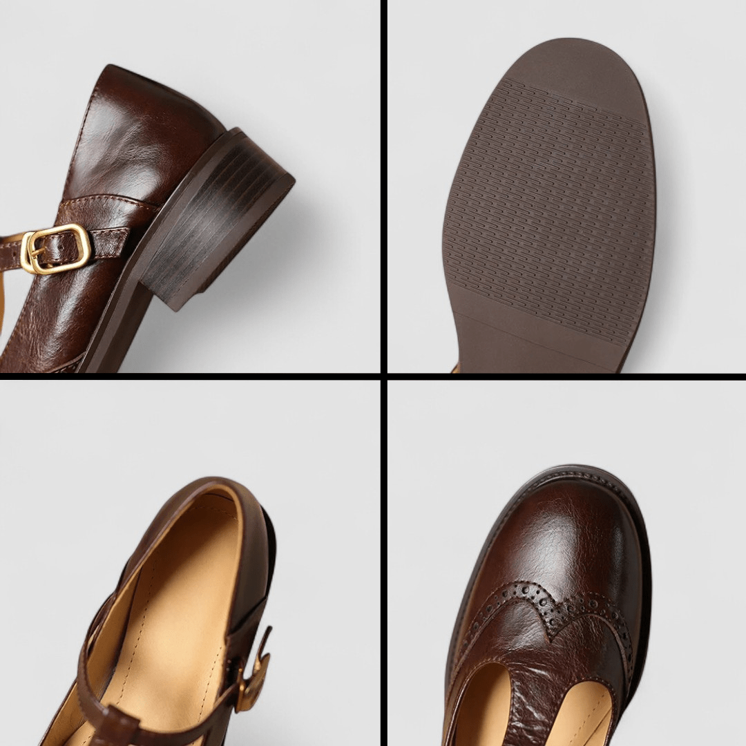 Sofia | Cream Brogue Mary Jane Shoes