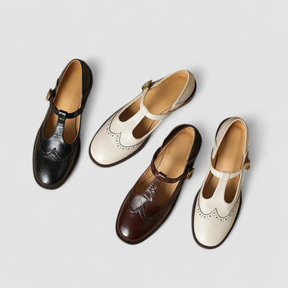 Sofia | Cream Brogue Mary Jane Shoes
