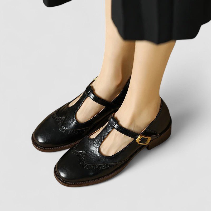 Sofia | Cream Brogue Mary Jane Shoes