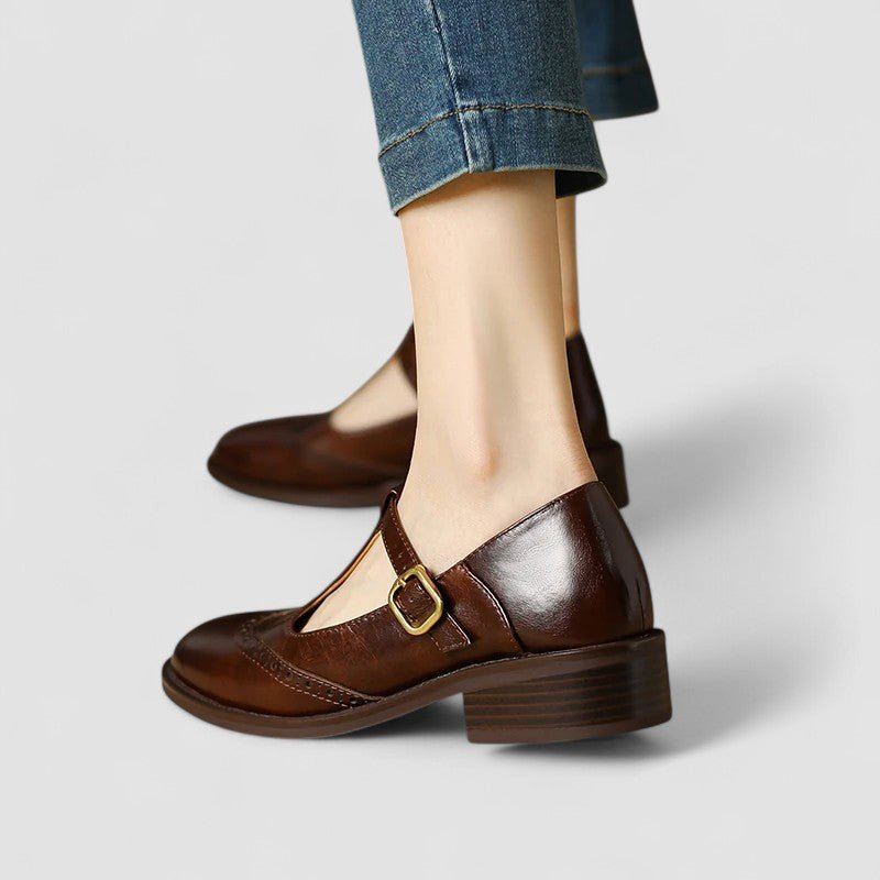 Sofia | Cream Brogue Mary Jane Shoes