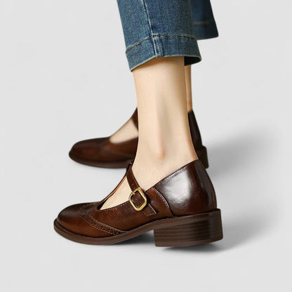 Sofia | Cream Brogue Mary Jane Shoes