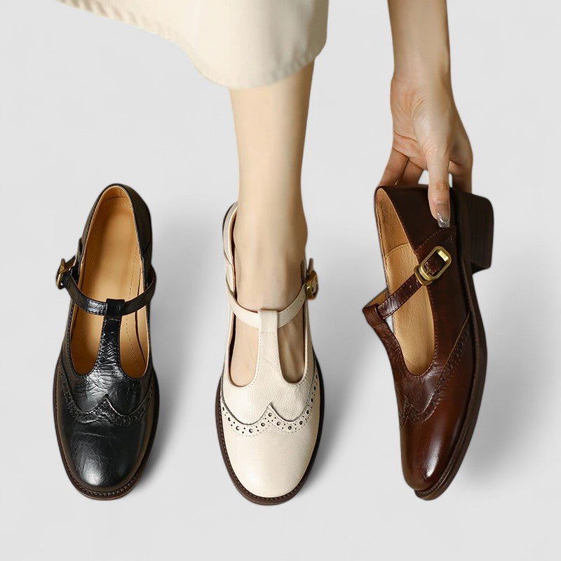 Sofia | Cream Brogue Mary Jane Shoes