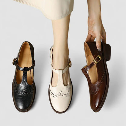 Sofia | Cream Brogue Mary Jane Shoes