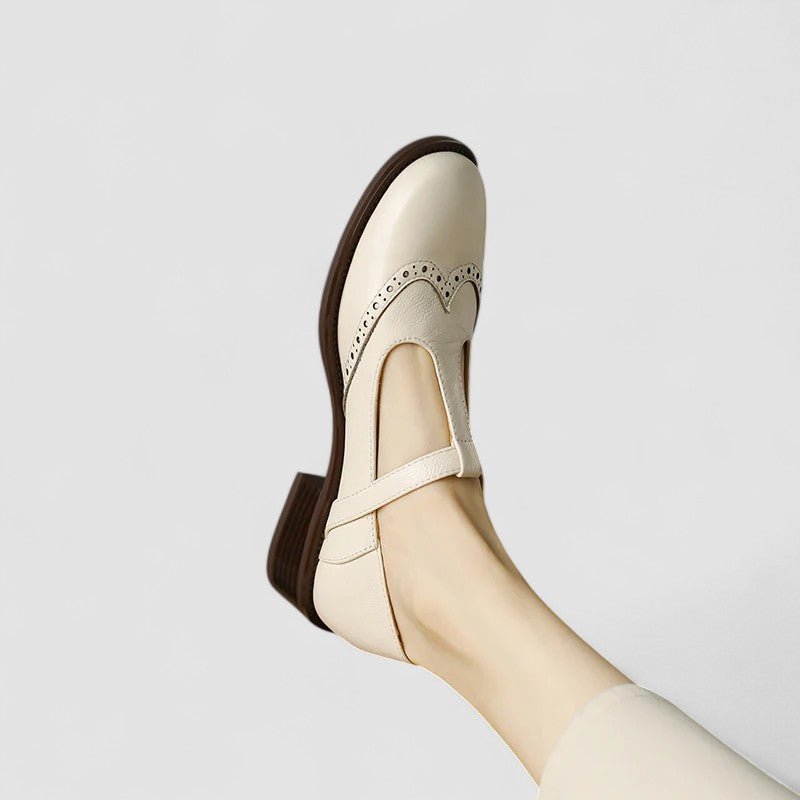 Sofia | Cream Brogue Mary Jane Shoes