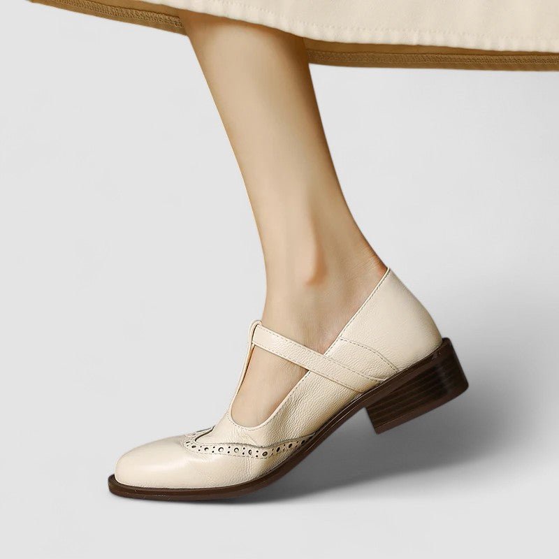 Sofia | Cream Brogue Mary Jane Shoes