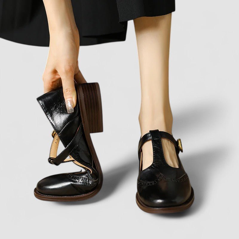 Sofia | Cream Brogue Mary Jane Shoes